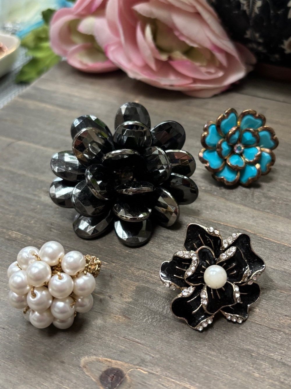 4 Vintage Stretch Statement Rings